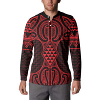 Whero Maori Ta Moko Poutama Art Button Sweatshirt