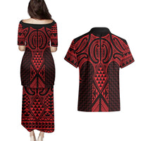 Whero Maori Ta Moko Poutama Art Couples Matching Puletasi and Hawaiian Shirt LT9 - Polynesian Pride