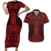 Whero Maori Ta Moko Poutama Art Couples Matching Short Sleeve Bodycon Dress and Hawaiian Shirt