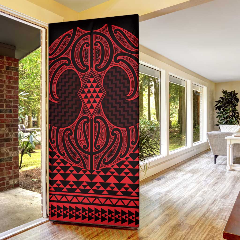 Whero Maori Ta Moko Poutama Art Door Cover - Polynesian Pride
