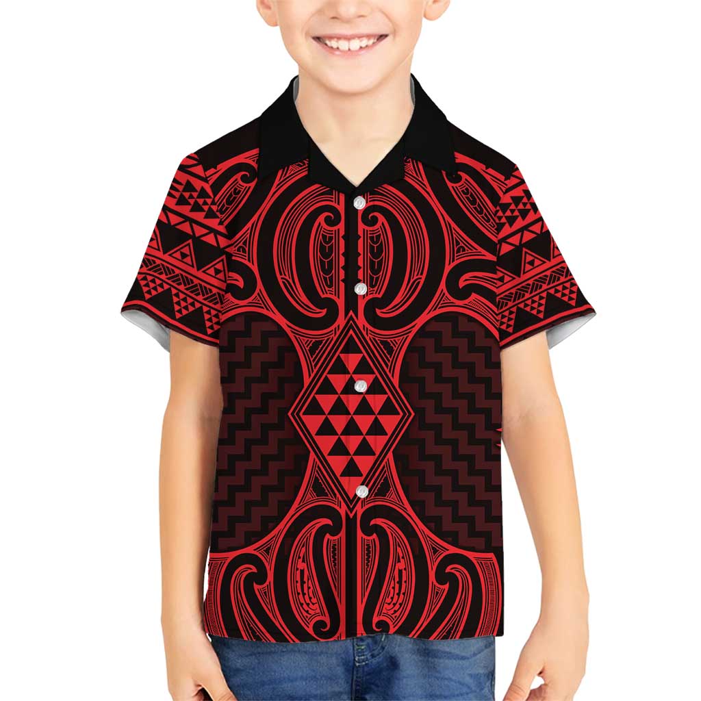 Whero Maori Ta Moko Poutama Art Family Matching Long Sleeve Bodycon Dress and Hawaiian Shirt LT9 Son's Shirt Red - Polynesian Pride