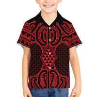 Whero Maori Ta Moko Poutama Art Family Matching Off Shoulder Short Dress and Hawaiian Shirt LT9 Son's Shirt Red - Polynesian Pride