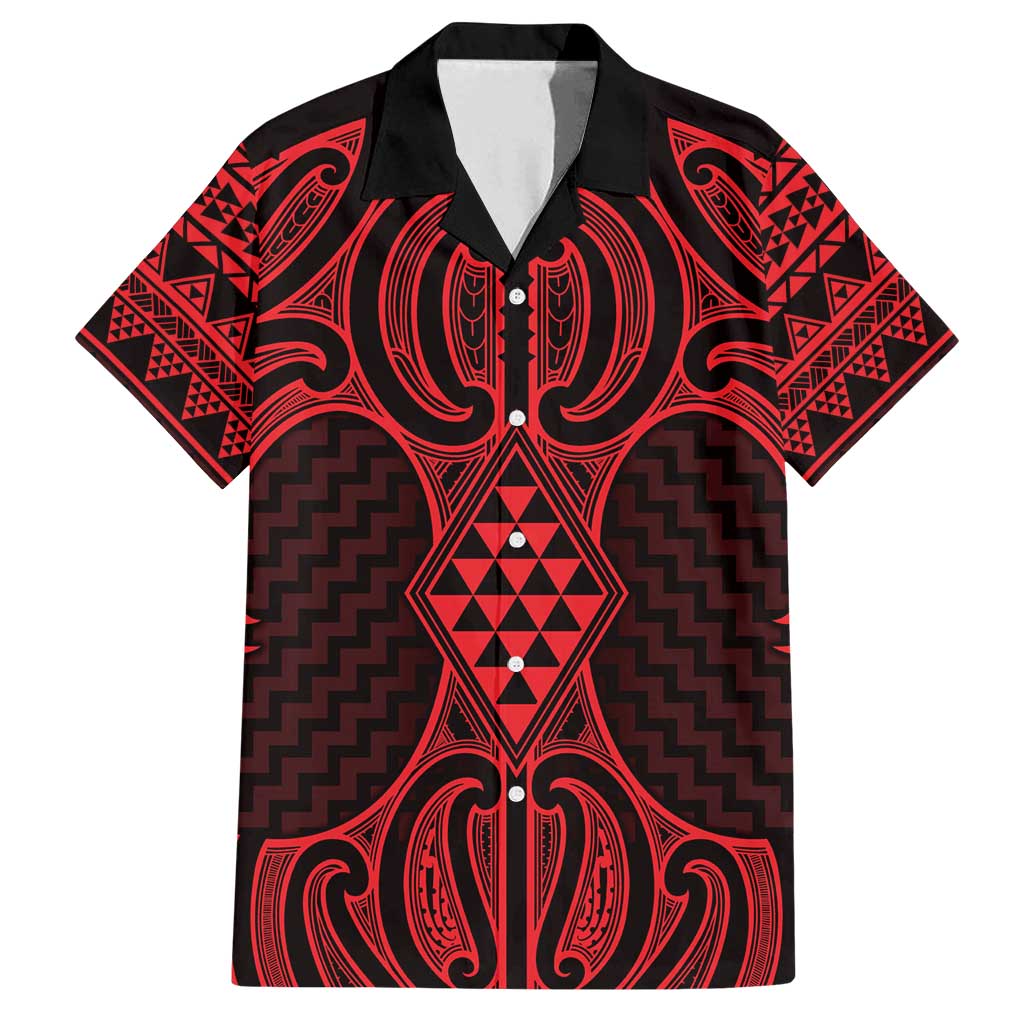 Whero Maori Ta Moko Poutama Art Family Matching Summer Maxi Dress and Hawaiian Shirt LT9 Dad's Shirt - Short Sleeve Red - Polynesian Pride