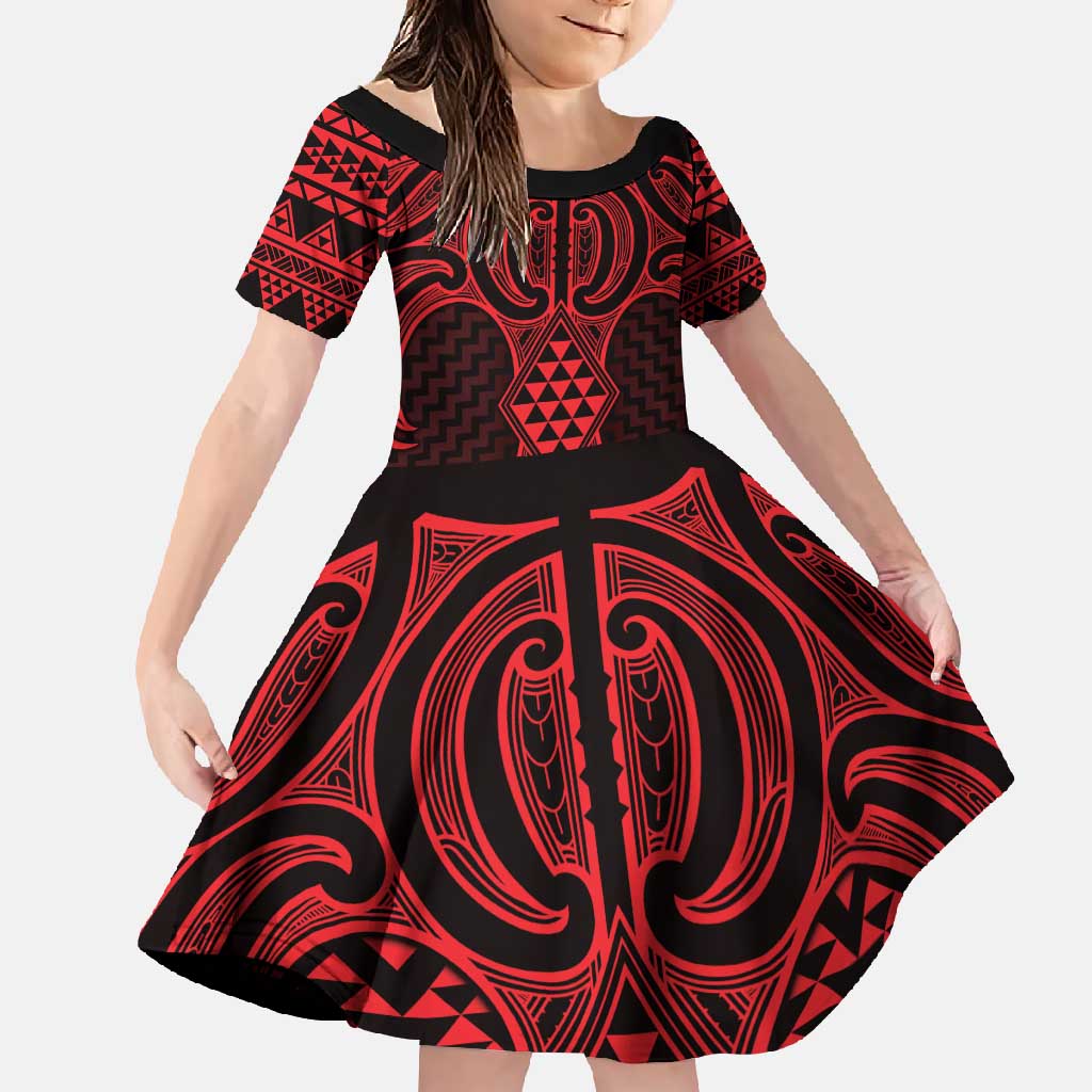 Whero Maori Ta Moko Poutama Art Family Matching Tank Maxi Dress and Hawaiian Shirt LT9 Daughter's Dress Red - Polynesian Pride