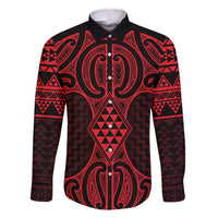 Whero Maori Ta Moko Poutama Art Family Matching Tank Maxi Dress and Hawaiian Shirt LT9 Dad's Shirt - Long Sleeve Red - Polynesian Pride