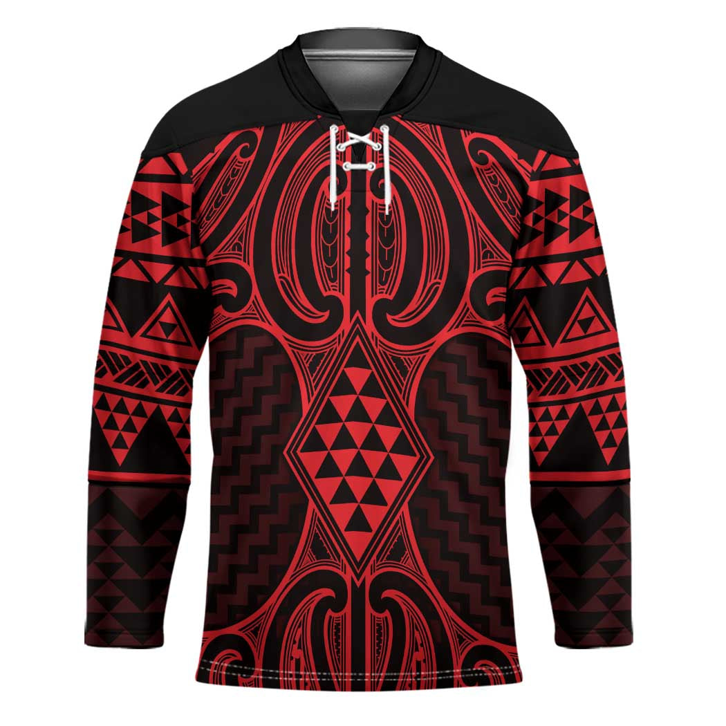 Whero Maori Ta Moko Poutama Art Hockey Jersey - Polynesian Pride
