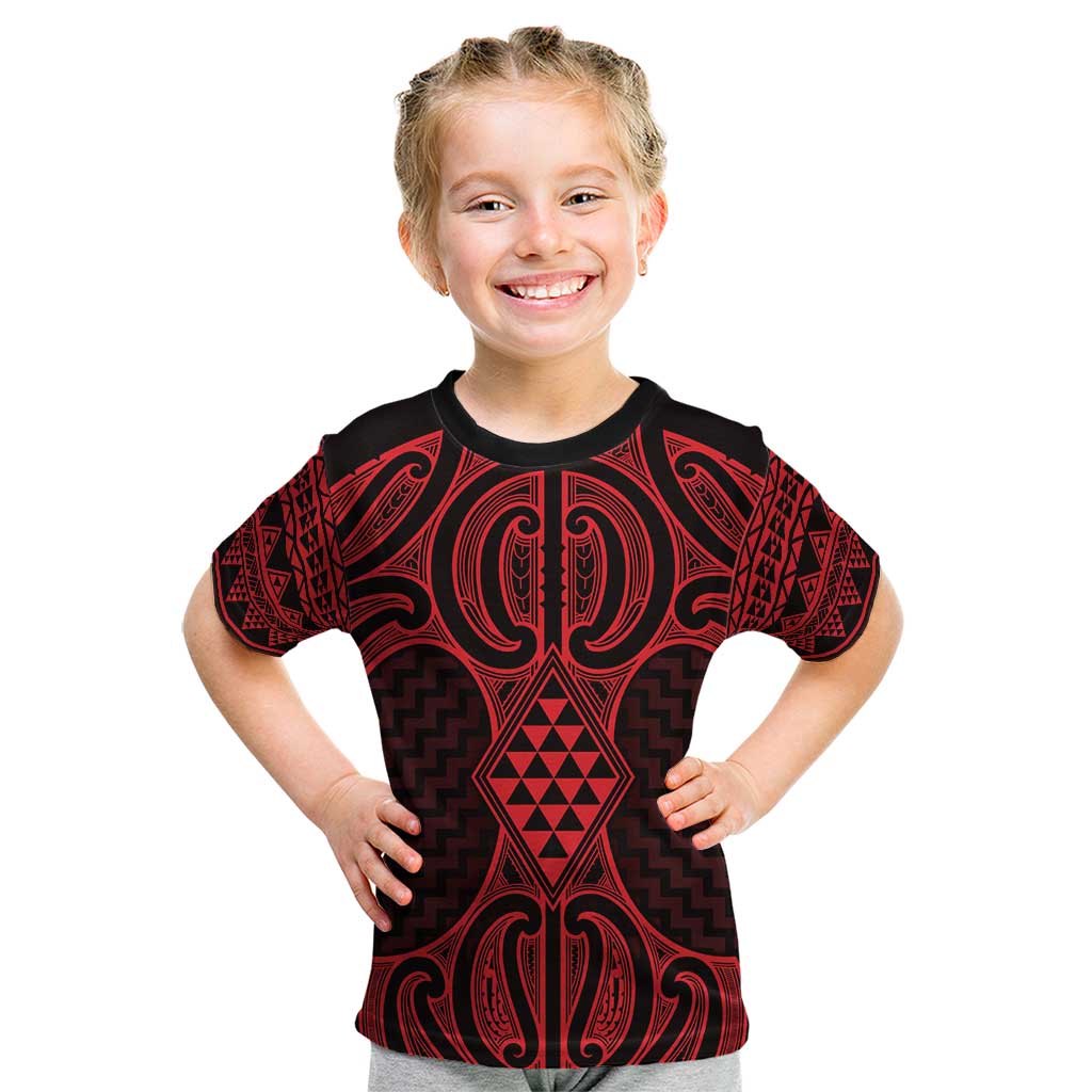 Whero Maori Ta Moko Poutama Art Kid T Shirt LT9 Red - Polynesian Pride
