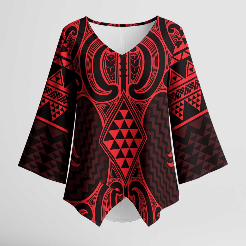 Whero Maori Ta Moko Poutama Art Kimono Sleeve Blouse - Polynesian Pride