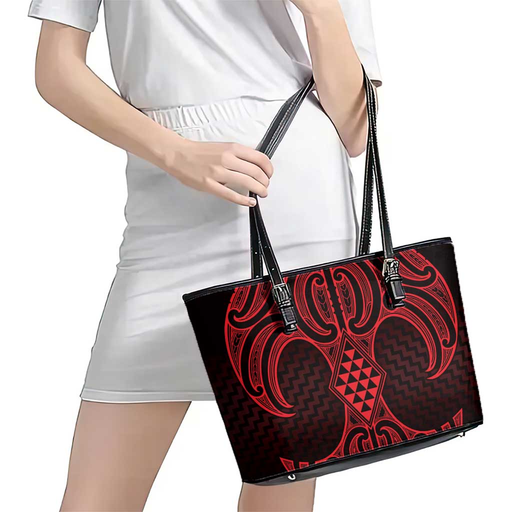 Whero Maori Ta Moko Poutama Art Leather Tote Bag LT9 - Polynesian Pride