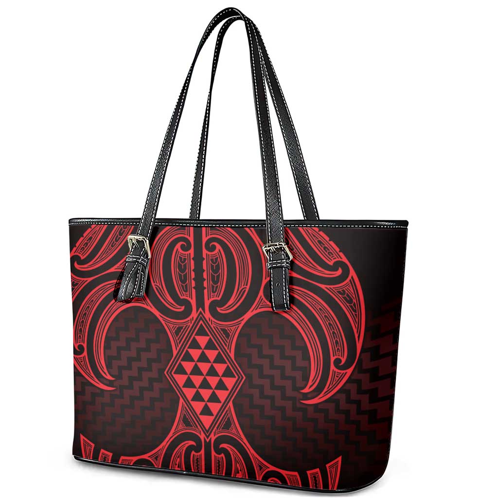 Whero Maori Ta Moko Poutama Art Leather Tote Bag LT9 - Polynesian Pride