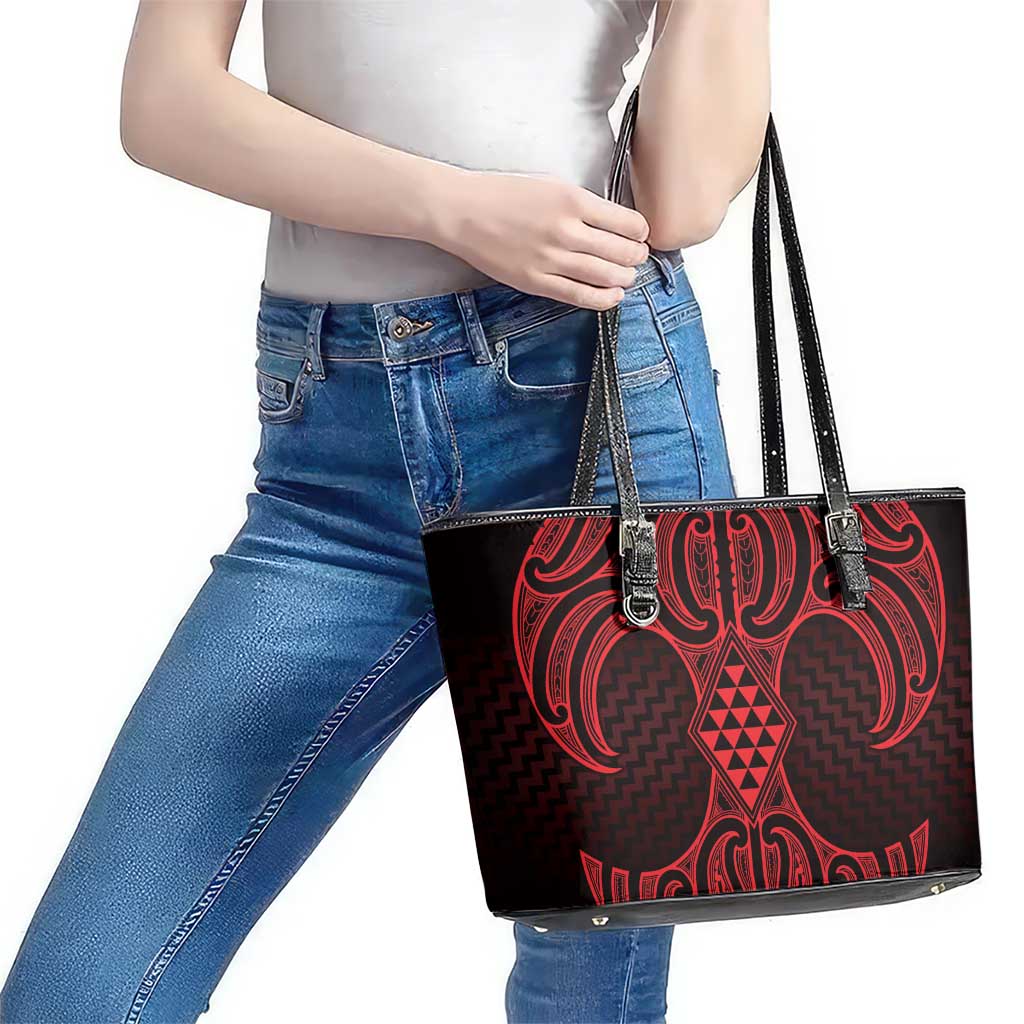 Whero Maori Ta Moko Poutama Art Leather Tote Bag LT9 - Polynesian Pride