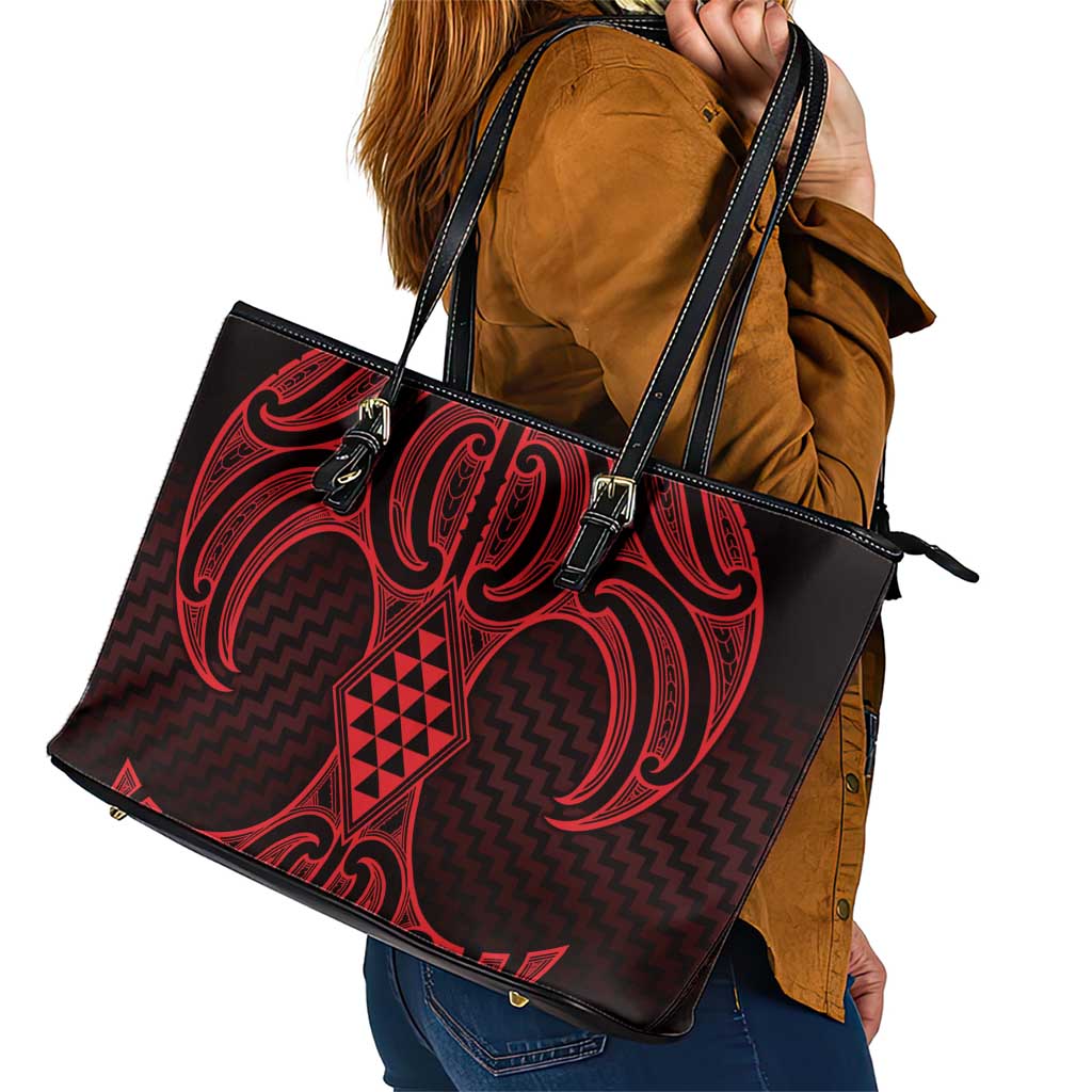 Whero Maori Ta Moko Poutama Art Leather Tote Bag LT9 - Polynesian Pride