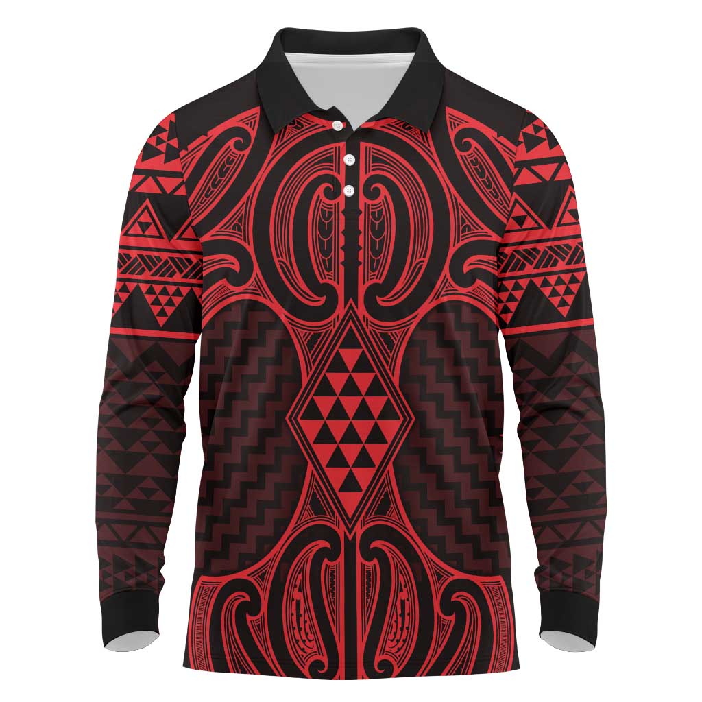 Whero Maori Ta Moko Poutama Art Long Sleeve Polo Shirt