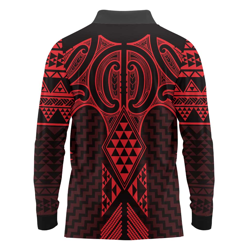 Whero Maori Ta Moko Poutama Art Long Sleeve Polo Shirt