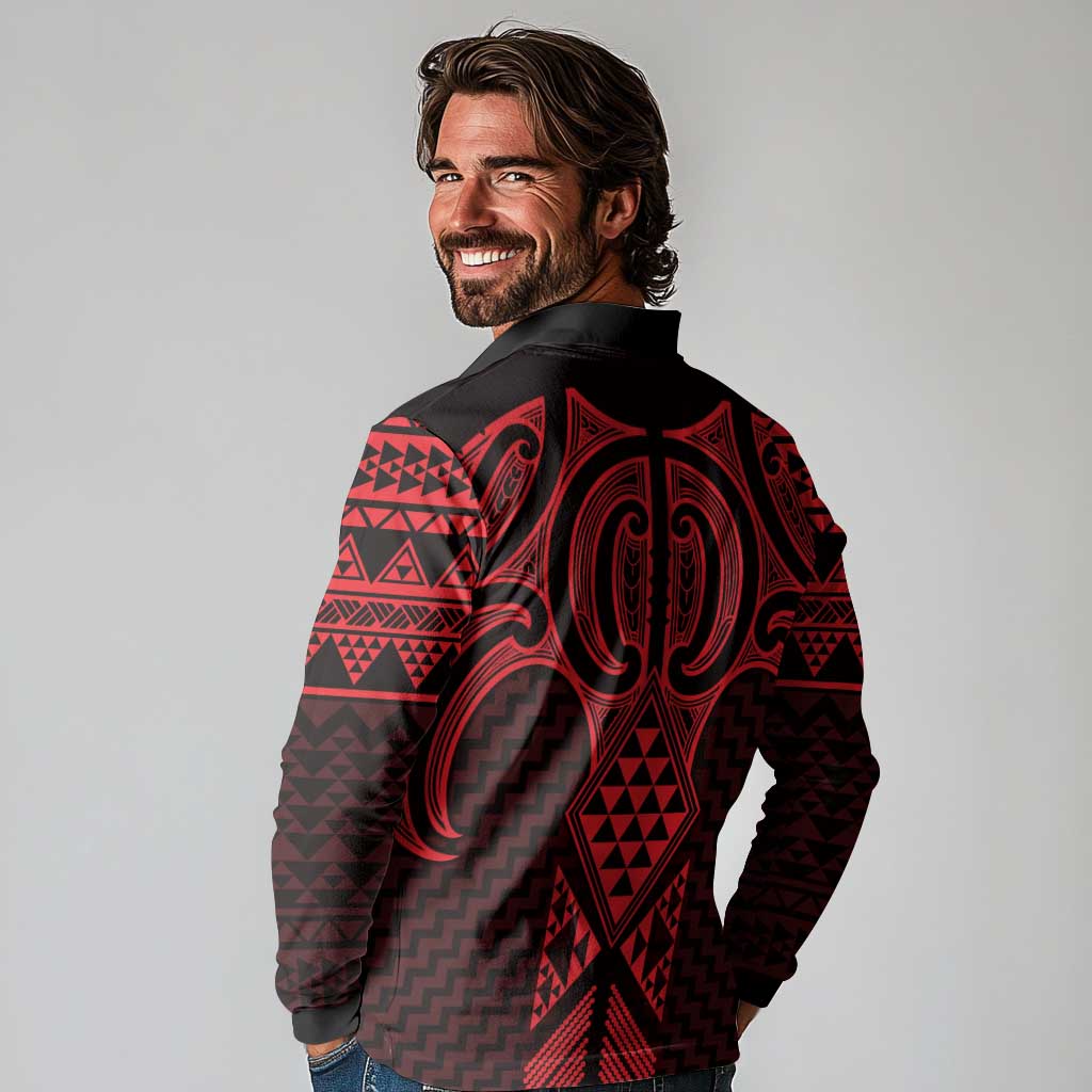Whero Maori Ta Moko Poutama Art Long Sleeve Polo Shirt