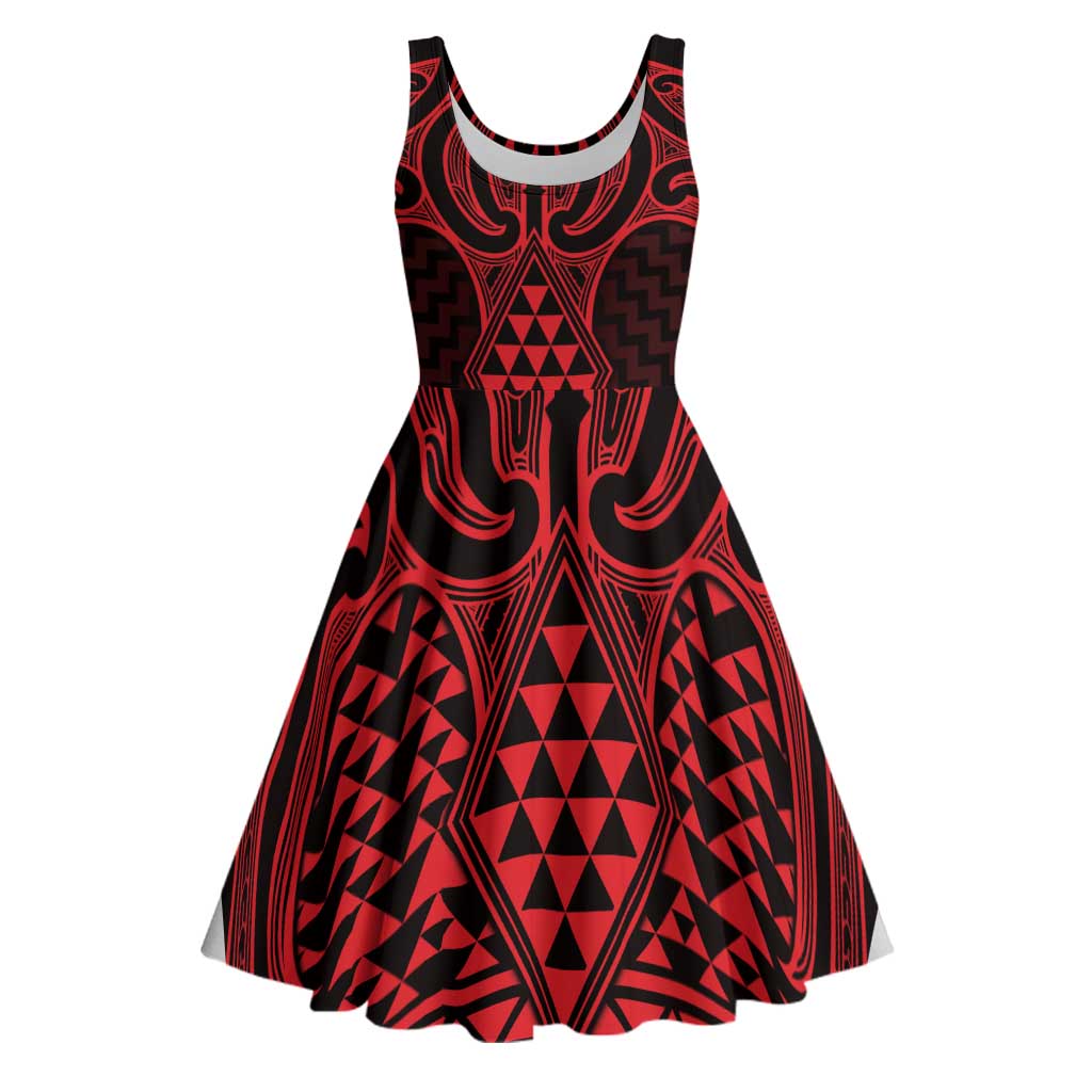Whero Maori Ta Moko Poutama Art Midi Dress - Polynesian Pride