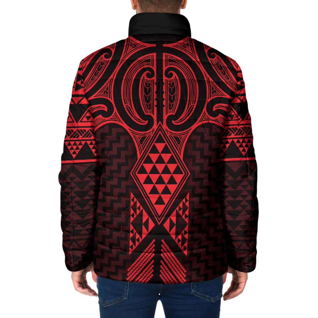 Whero Maori Ta Moko Poutama Art Padded Jacket - Polynesian Pride