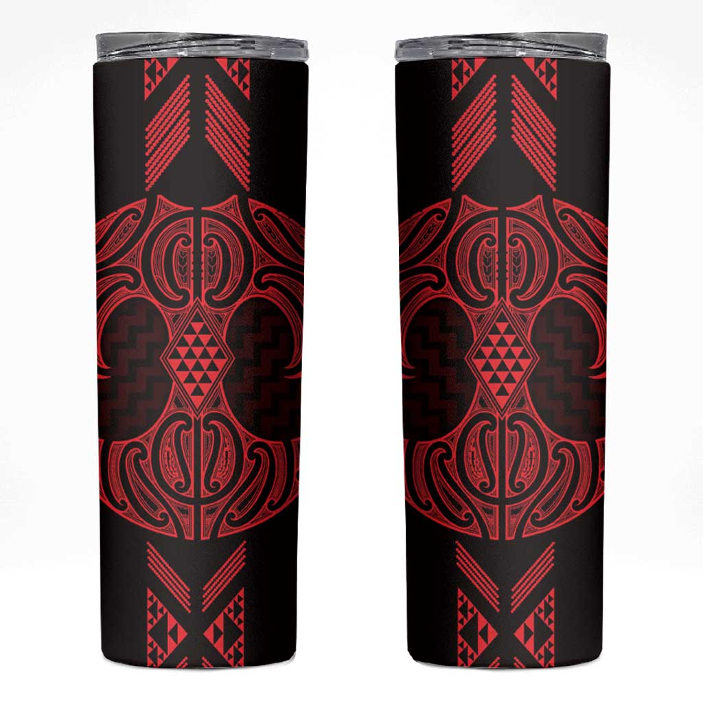Whero Maori Ta Moko Poutama Art Skinny Tumbler LT9 Red - Polynesian Pride