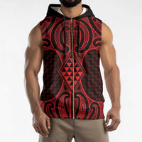 Whero Maori Ta Moko Poutama Art Sleeveless Zip Hoodie - Polynesian Pride