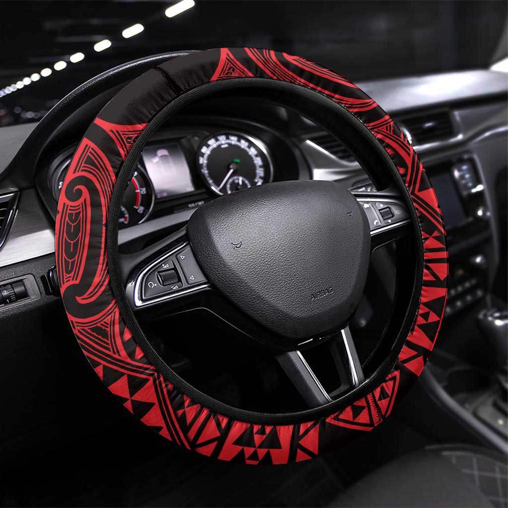 Whero Maori Ta Moko Poutama Art Steering Wheel Cover