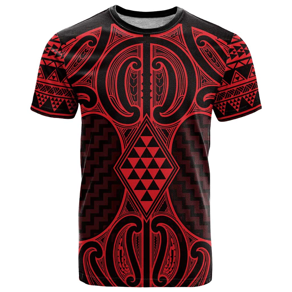 Whero Maori Ta Moko Poutama Art T Shirt LT9 Red - Polynesian Pride