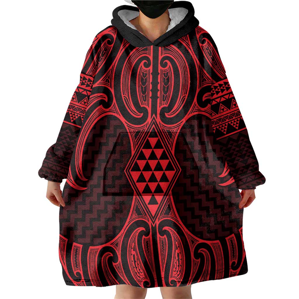 Whero Maori Ta Moko Poutama Art Wearable Blanket Hoodie