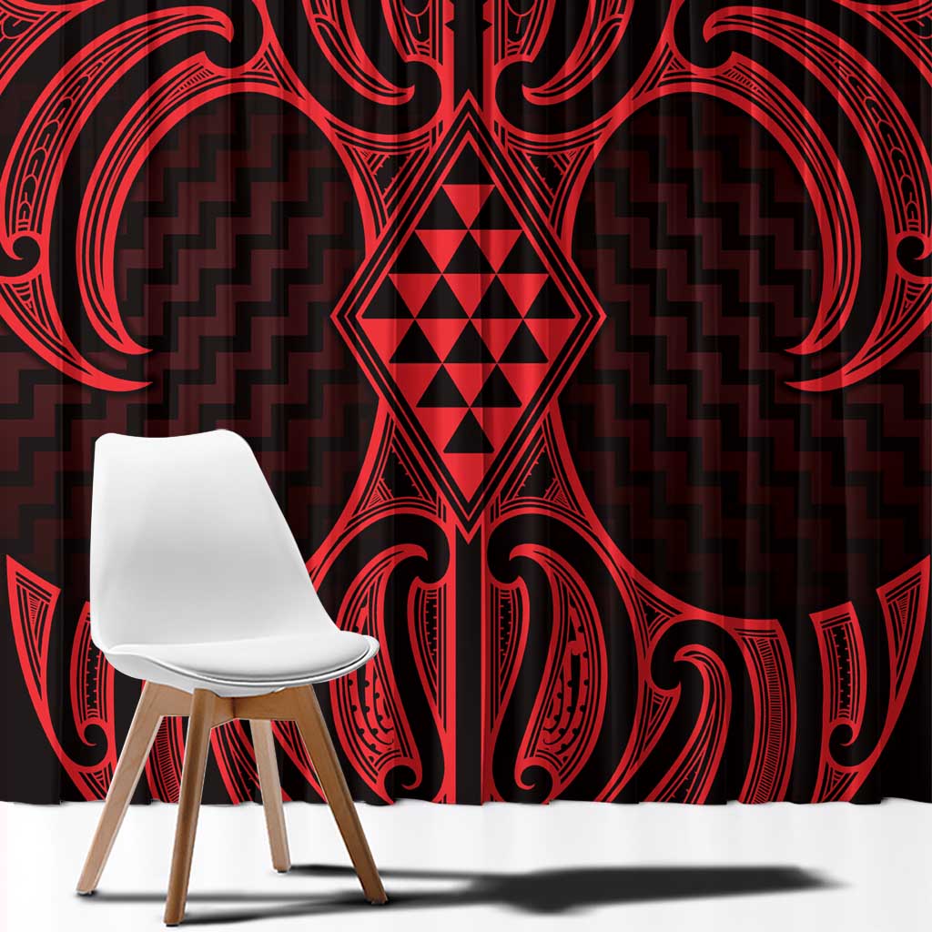 Whero Maori Ta Moko Poutama Art Window Curtain LT9 - Polynesian Pride
