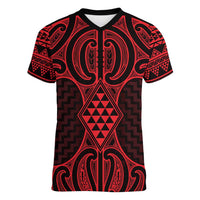 Whero Maori Ta Moko Poutama Art Women V-Neck T-Shirt LT9 Female Red - Polynesian Pride