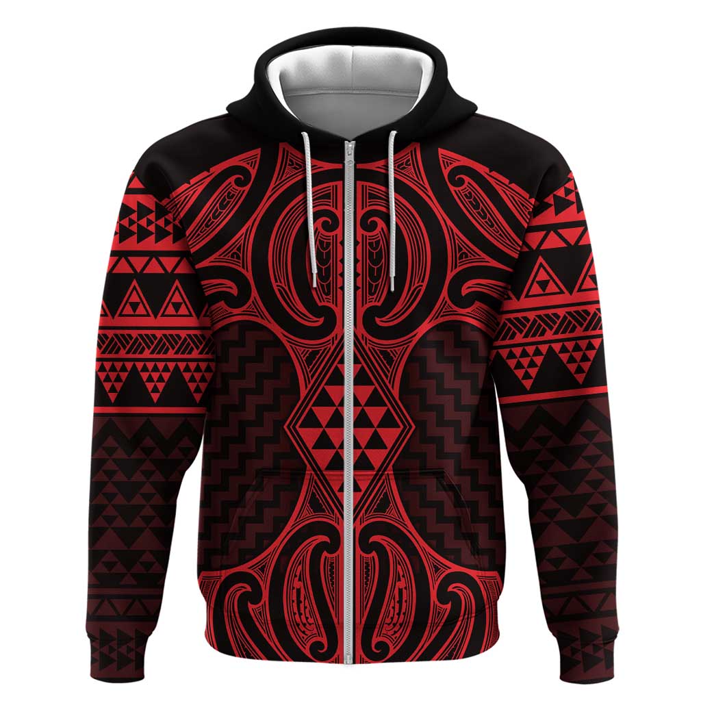 Whero Maori Ta Moko Poutama Art Zip Hoodie