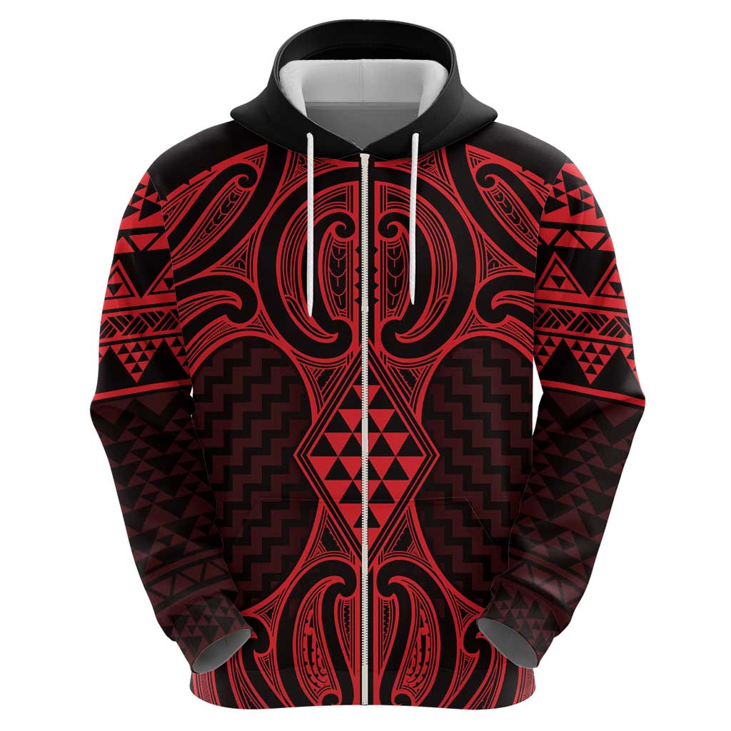 Whero Maori Ta Moko Poutama Art Zip Hoodie