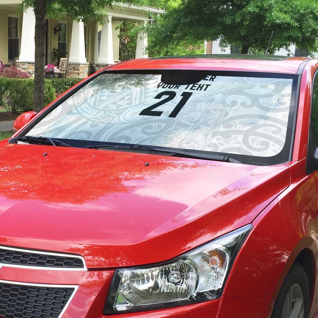 New Zealand Rangatira Custom Auto Sun Shade All White Niho Taniwha Maori Tribal - Polynesian Pride