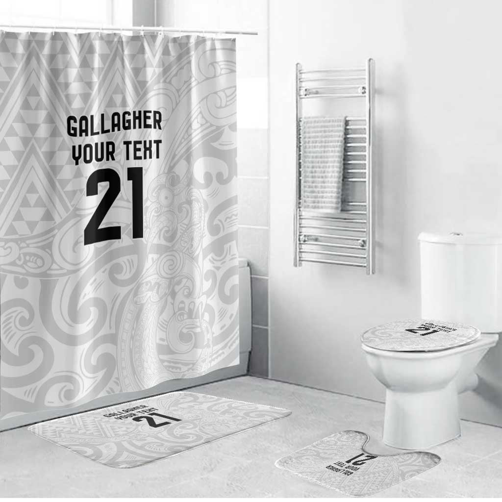 New Zealand Rangatira Custom Bathroom Set All White Niho Taniwha Maori Tribal - Polynesian Pride