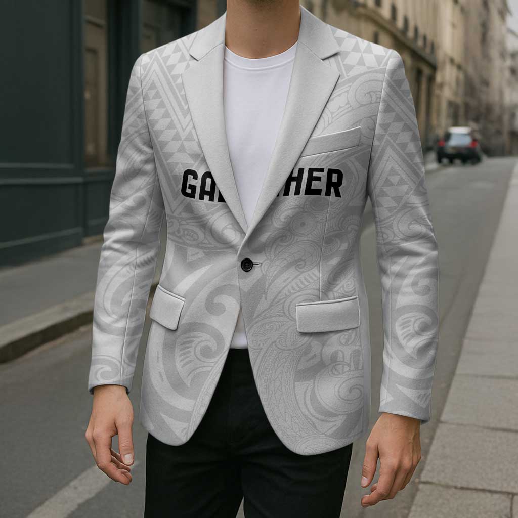 New Zealand Rangatira Custom Blazer All White Niho Taniwha Maori Tribal - Polynesian Pride