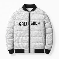 New Zealand Rangatira Custom Bomber Puffer Jacket All White Niho Taniwha Maori Tribal - Polynesian Pride