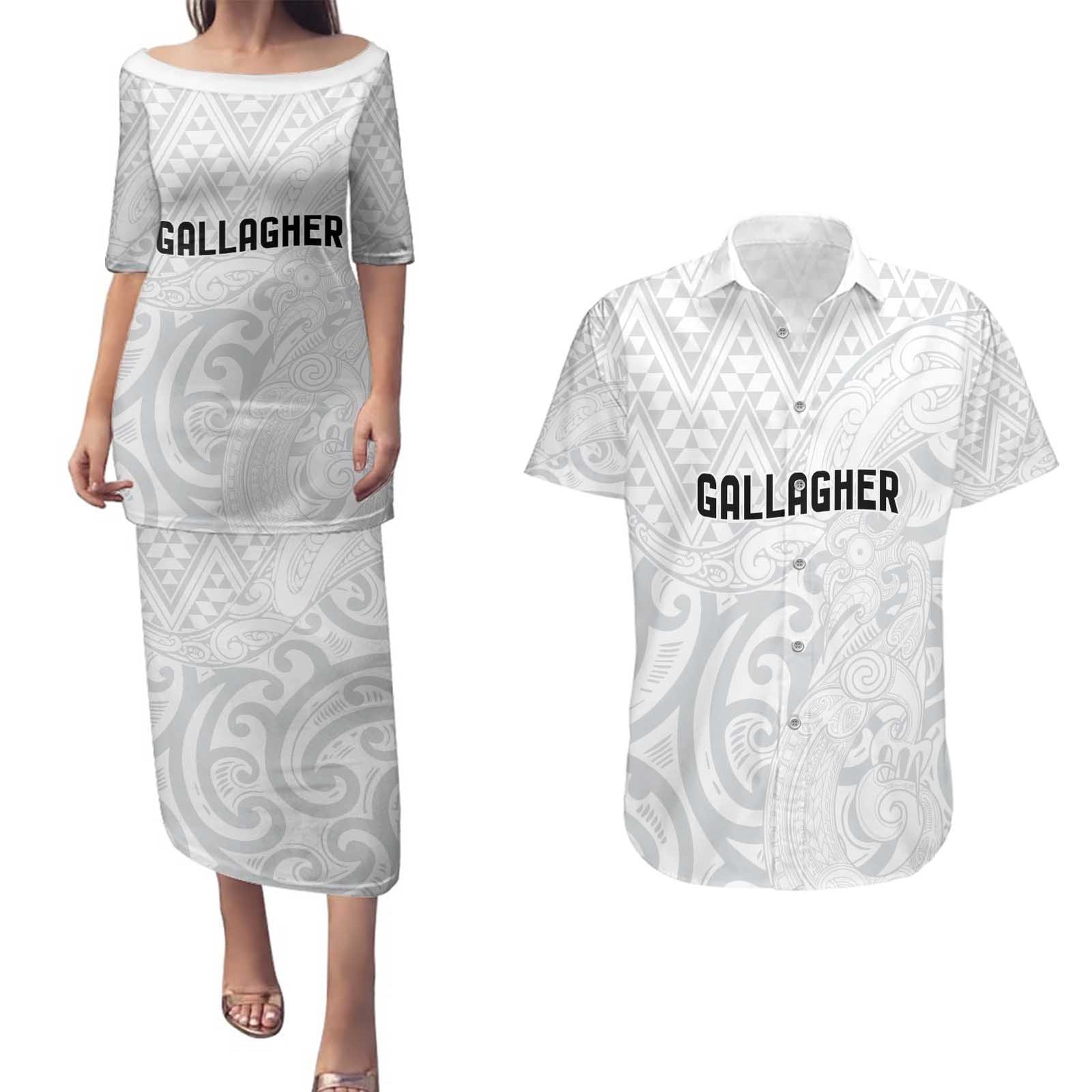 New Zealand Rangatira Custom Couples Matching Puletasi and Hawaiian Shirt All White Niho Taniwha Maori Tribal LT9 White - Polynesian Pride