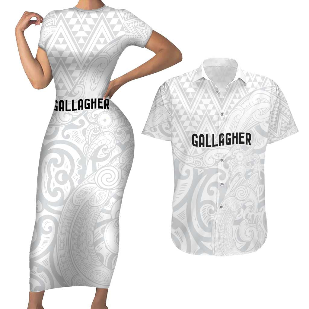 New Zealand Rangatira Custom Couples Matching Short Sleeve Bodycon Dress and Hawaiian Shirt All White Niho Taniwha Maori Tribal LT9 White - Polynesian Pride