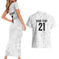 New Zealand Rangatira Custom Couples Matching Short Sleeve Bodycon Dress and Hawaiian Shirt All White Niho Taniwha Maori Tribal LT9 - Polynesian Pride