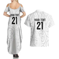 New Zealand Rangatira Custom Couples Matching Summer Maxi Dress and Hawaiian Shirt All White Niho Taniwha Maori Tribal LT9 - Polynesian Pride