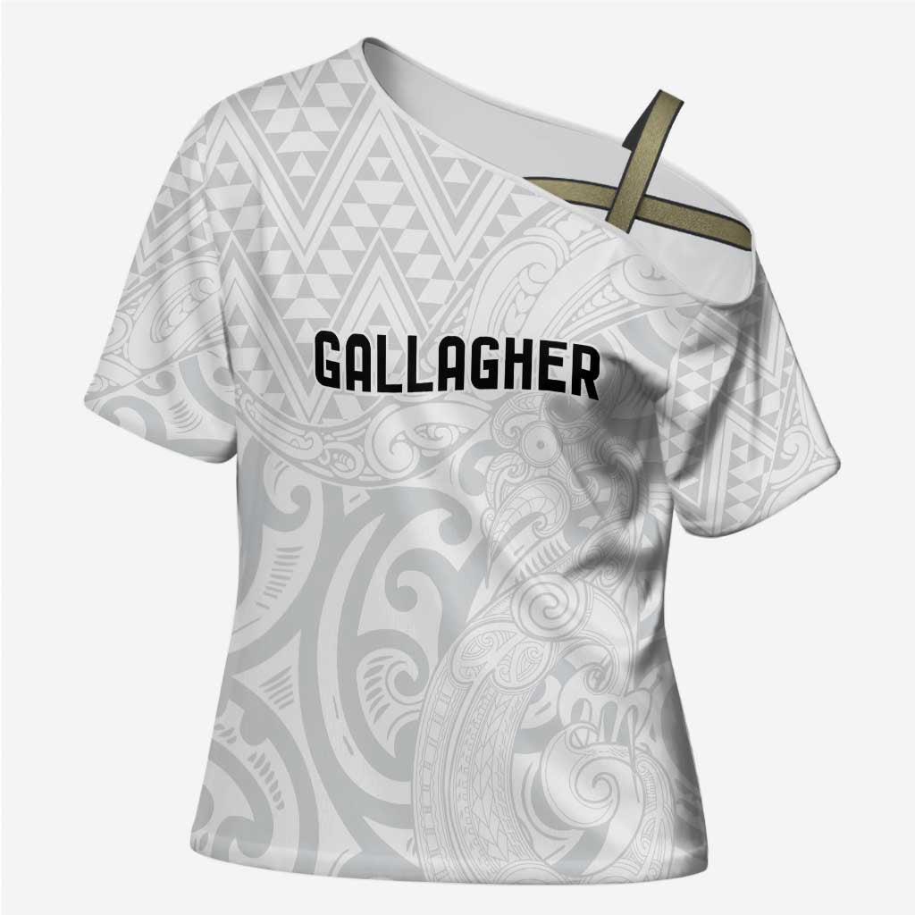 New Zealand Rangatira Custom Cross Shoulder Shirt All White Niho Taniwha Maori Tribal - Polynesian Pride