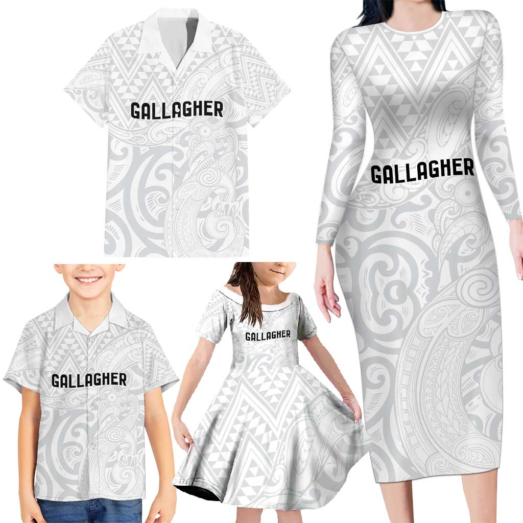 New Zealand Rangatira Custom Family Matching Long Sleeve Bodycon Dress and Hawaiian Shirt All White Niho Taniwha Maori Tribal LT9 - Polynesian Pride