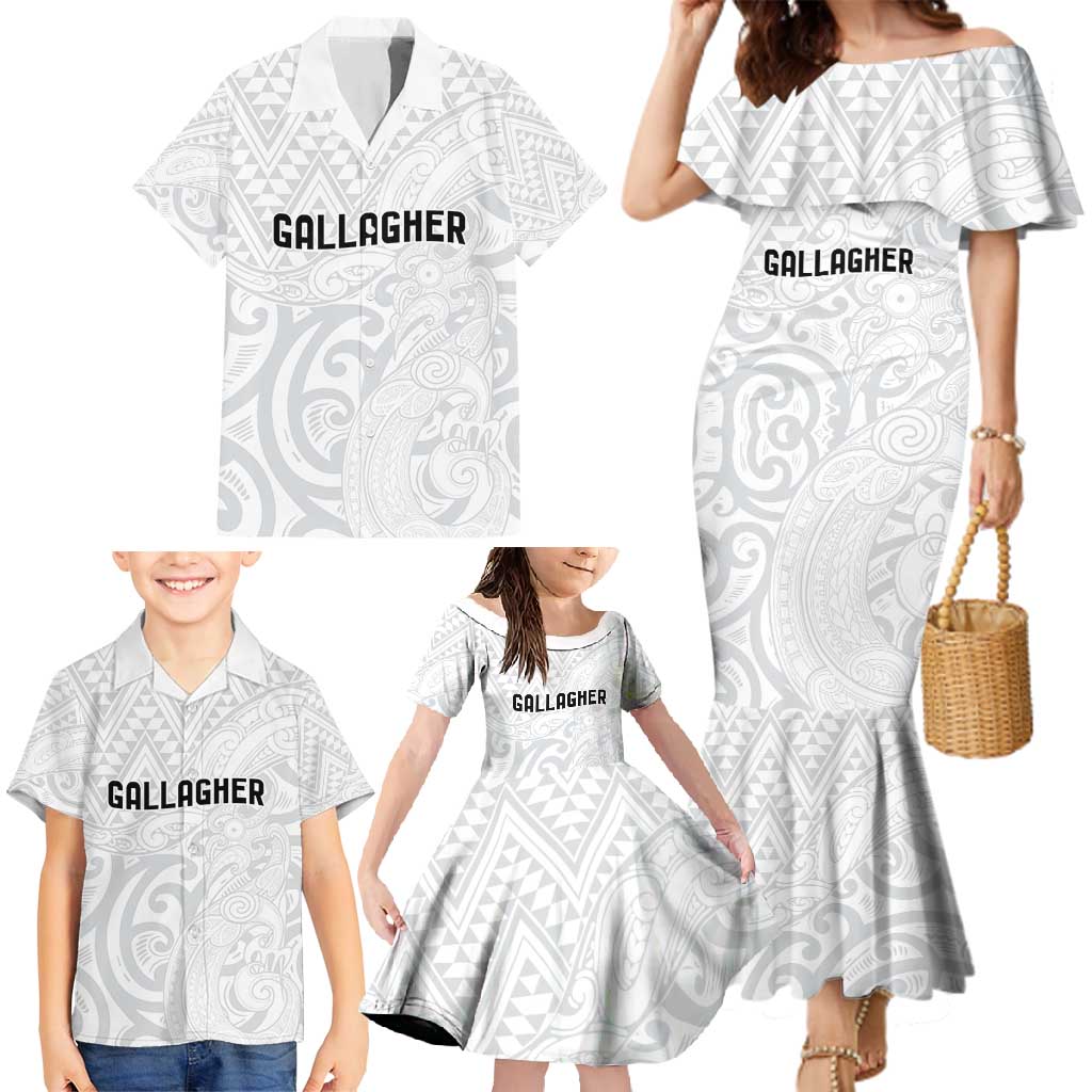 New Zealand Rangatira Custom Family Matching Mermaid Dress and Hawaiian Shirt All White Niho Taniwha Maori Tribal LT9 - Polynesian Pride