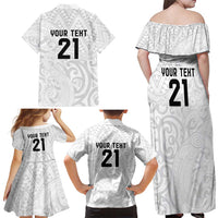 New Zealand Rangatira Custom Family Matching Off Shoulder Maxi Dress and Hawaiian Shirt All White Niho Taniwha Maori Tribal