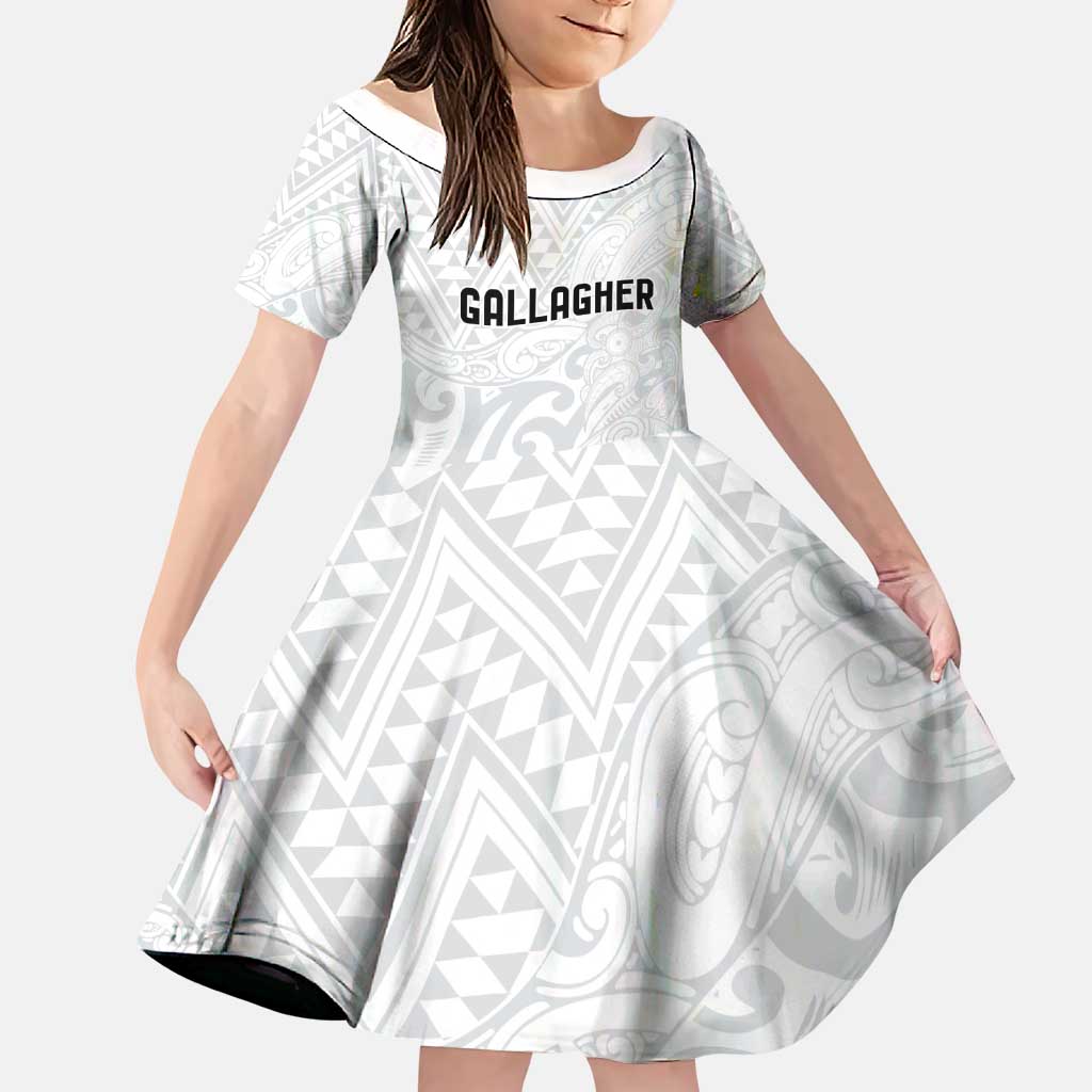 New Zealand Rangatira Custom Family Matching Puletasi and Hawaiian Shirt All White Niho Taniwha Maori Tribal LT9 Daughter's Dress White - Polynesian Pride