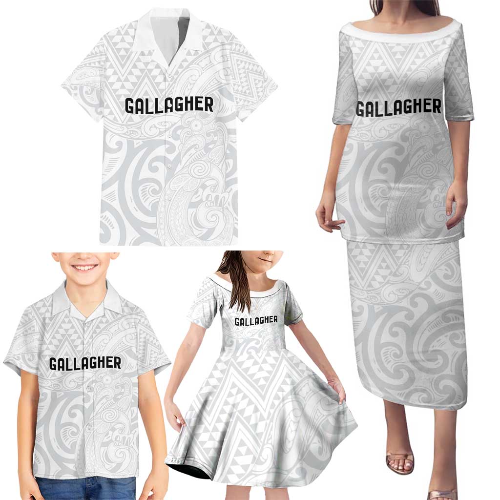 New Zealand Rangatira Custom Family Matching Puletasi and Hawaiian Shirt All White Niho Taniwha Maori Tribal LT9 - Polynesian Pride