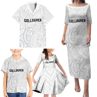 New Zealand Rangatira Custom Family Matching Puletasi and Hawaiian Shirt All White Niho Taniwha Maori Tribal LT9 - Polynesian Pride