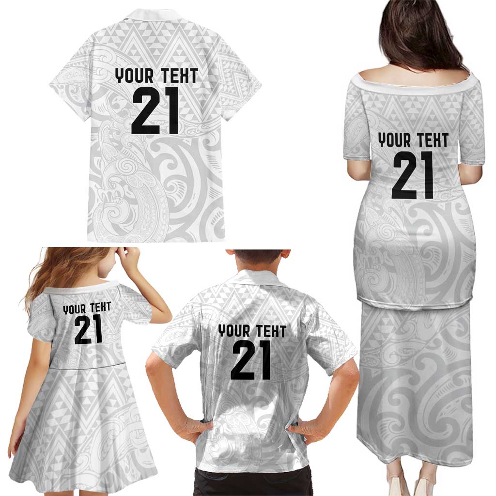 New Zealand Rangatira Custom Family Matching Puletasi and Hawaiian Shirt All White Niho Taniwha Maori Tribal LT9 - Polynesian Pride