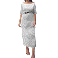 New Zealand Rangatira Custom Family Matching Puletasi and Hawaiian Shirt All White Niho Taniwha Maori Tribal LT9 Mom's Dress White - Polynesian Pride