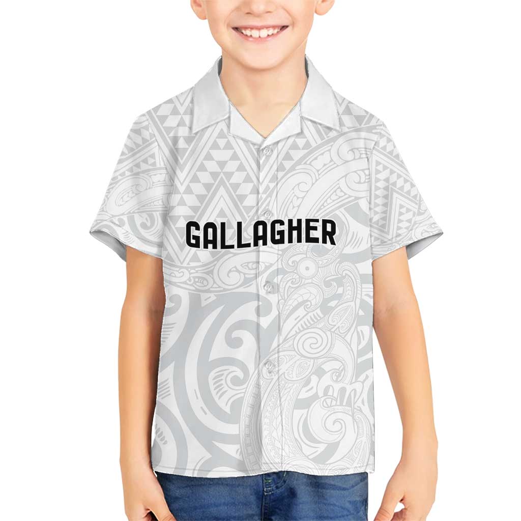 New Zealand Rangatira Custom Family Matching Puletasi and Hawaiian Shirt All White Niho Taniwha Maori Tribal LT9 Son's Shirt White - Polynesian Pride