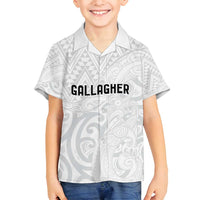 New Zealand Rangatira Custom Family Matching Puletasi and Hawaiian Shirt All White Niho Taniwha Maori Tribal LT9 Son's Shirt White - Polynesian Pride