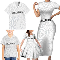New Zealand Rangatira Custom Family Matching Short Sleeve Bodycon Dress and Hawaiian Shirt All White Niho Taniwha Maori Tribal LT9 - Polynesian Pride